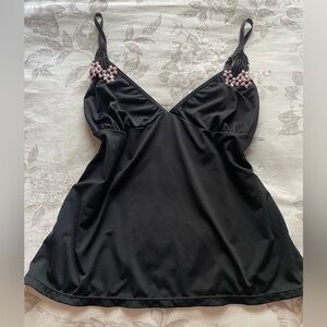 Rampage Y2K Black Floral Strap Babydoll Top Medium Slinky Whimsigoth Fairycore